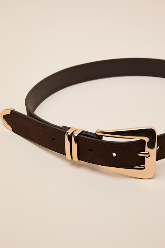 Carmen Dark Brown Suede Square Buckle Belt 1