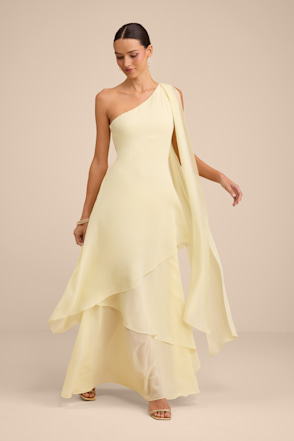 Light Yellow Maxi Dress - One-Shoulder Dress - Tiered Maxi Dress - Lulus