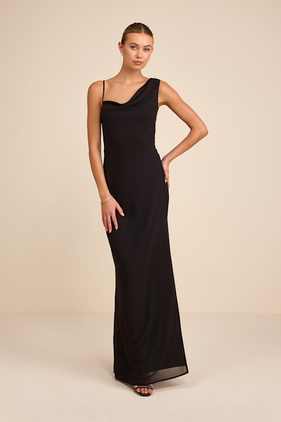 Vienta Black Chiffon Asymmetrical Maxi Dress 1