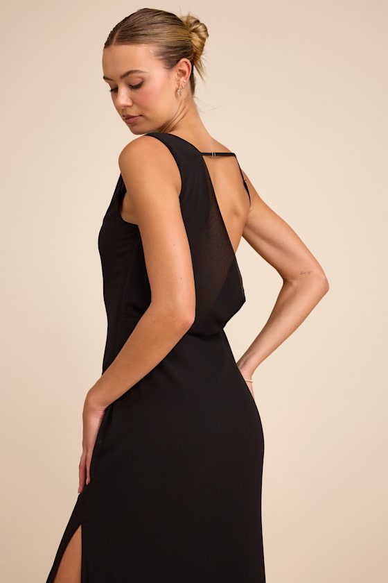 Black Maxi Dress - Asymmetrical Maxi Dress - Column Dress - Image 2