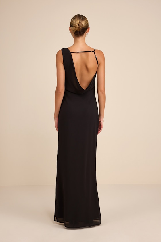 Black Maxi Dress - Asymmetrical Maxi Dress - Column Dress - Image 3