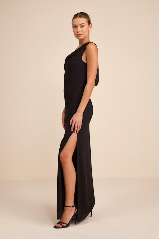 Black Maxi Dress - Asymmetrical Maxi Dress - Column Dress - Image 4