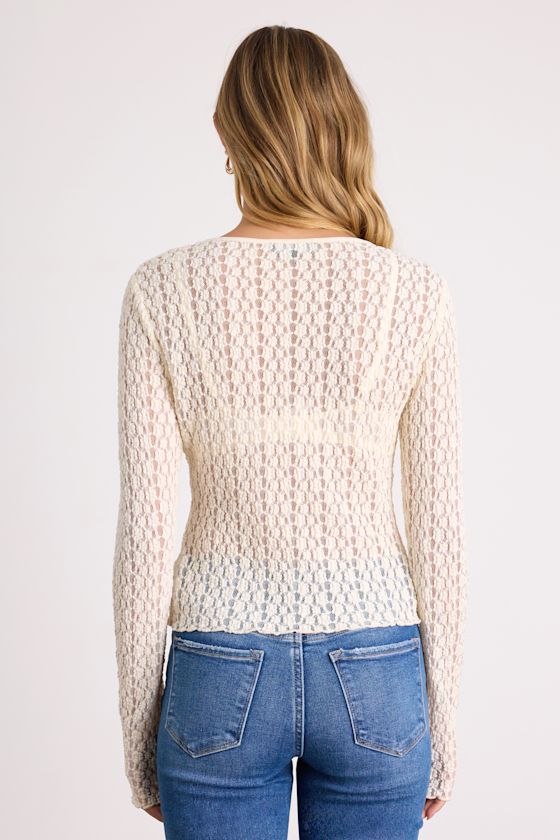 Ivory Sheer Lace Cardigan - Button-Up Cardigan - Lace Cardigan - Lulus
