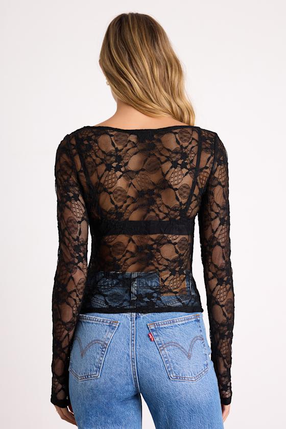 Hunter Black Sheer Lace Long Sleeve Top - thumbnail 3