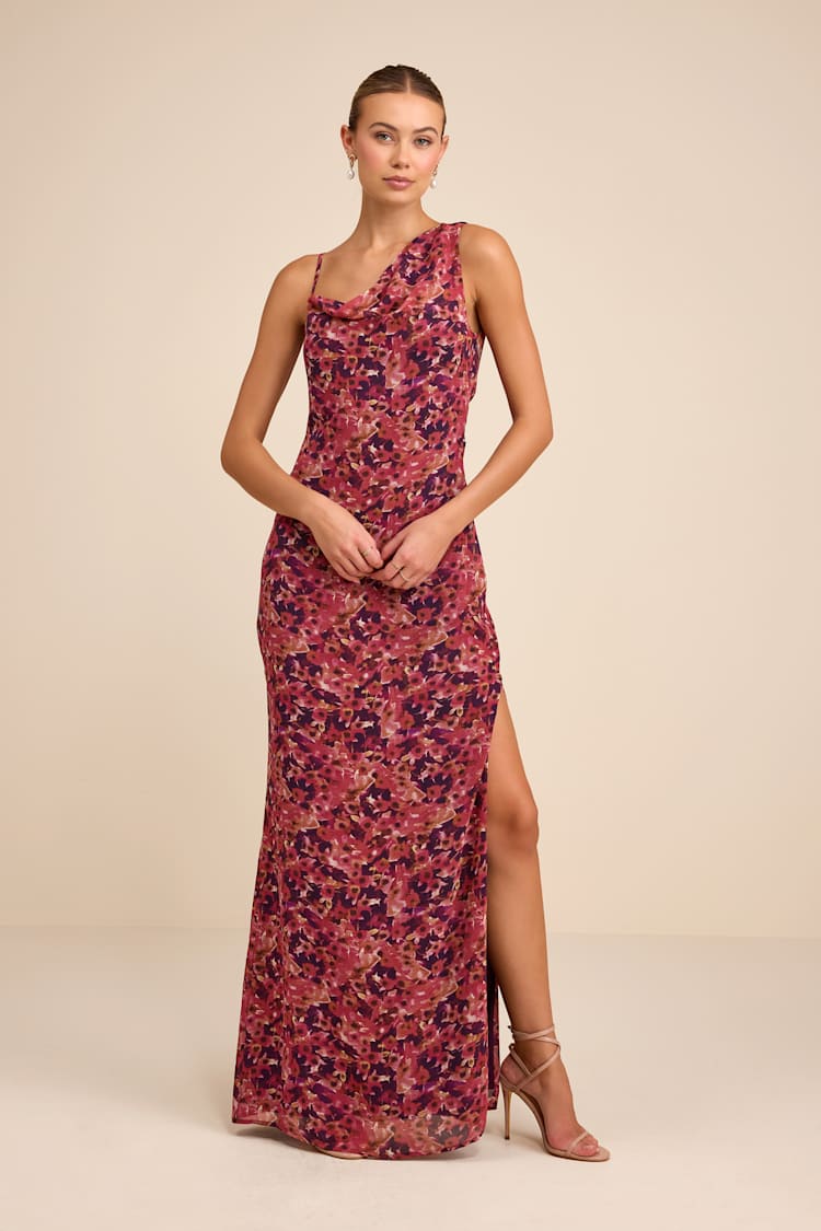 fitted lace wedding dress Magenta Floral Halter Shirred Maxi Dress – PinkBlush main image 1