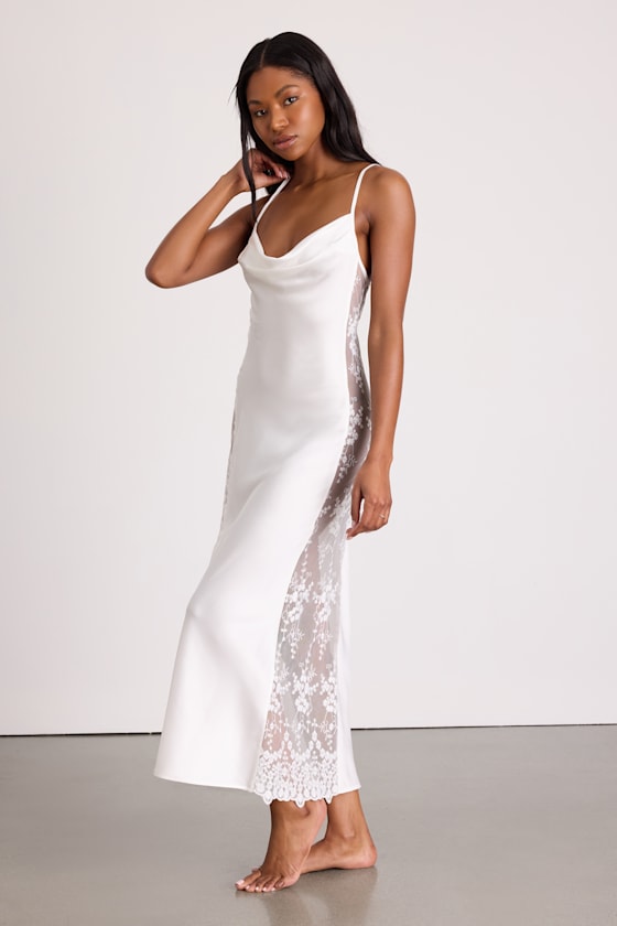 Rosalie Ivory Satin Tie-Back Maxi Lingerie Slip 1