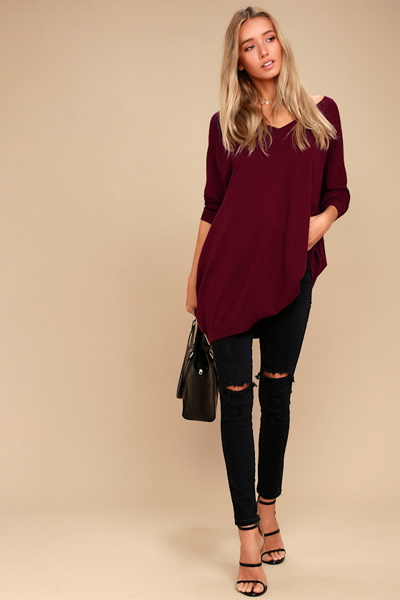 Ticket to Cozy Burgundy Oversized Sweater 2