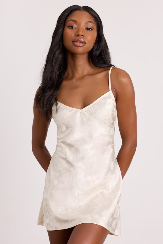 Lyria Champagne Satin Jacquard Lingerie Slip 1