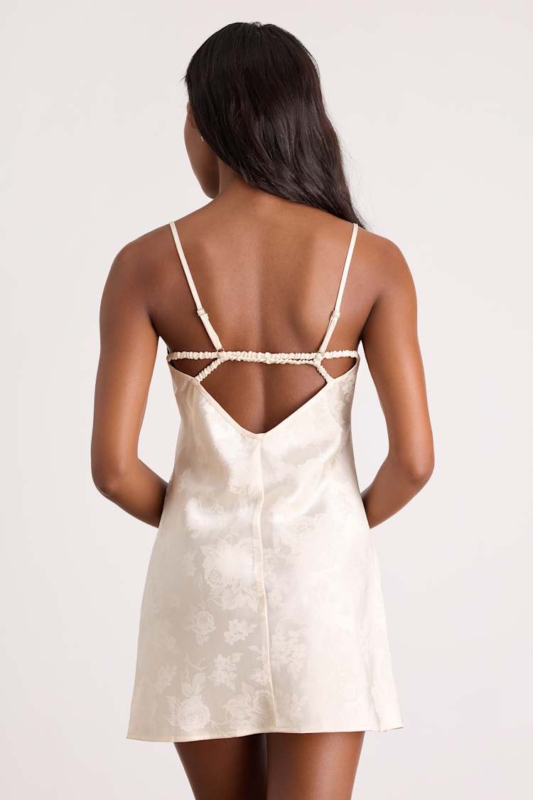 Lyria Champagne Satin Jacquard Lingerie Slip