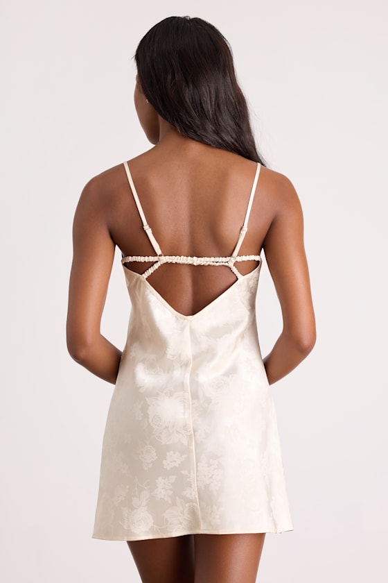 Lyria Champagne Satin Jacquard Lingerie Slip 2