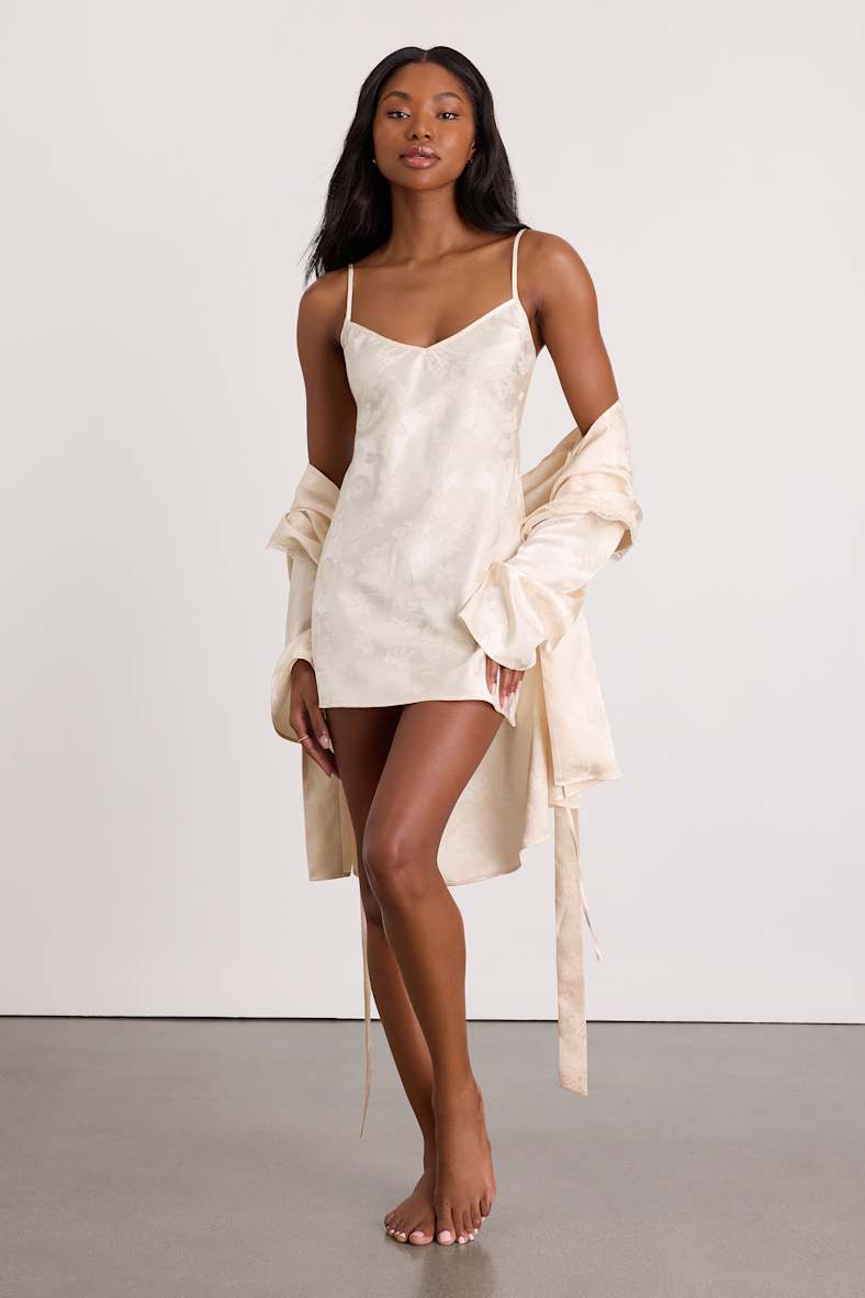 Lyria Champagne Satin Jacquard Lingerie Slip