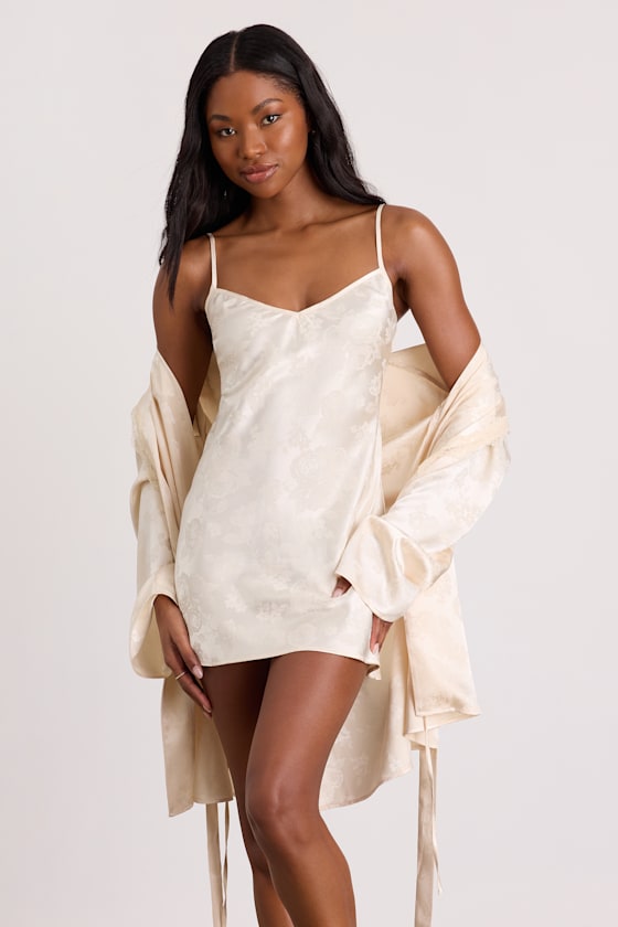 Lyria Champagne Satin Jacquard Lingerie Slip - thumbnail 4
