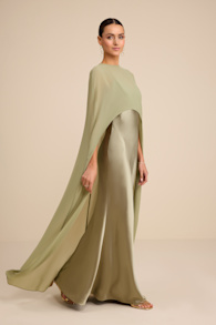 Cavana Sage Satin Cape Maxi Dress 5