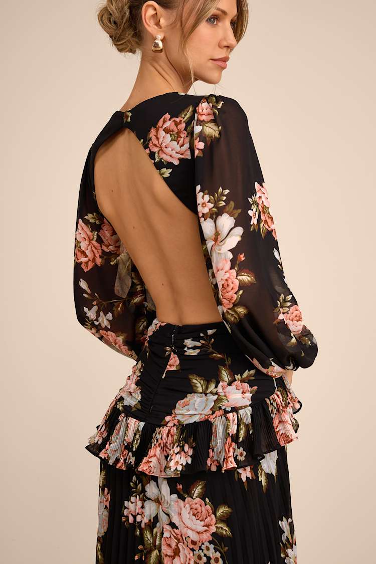 knee length dresses for ladies AVERY FLORAL LACE CUT OUT DRESS IN BLACK | CULT MIA main image 0