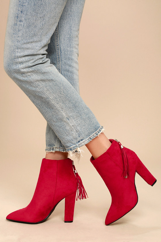 Mishka Red Suede Pointed Toe Ankle Booties