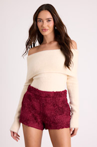 Mulvaney Burgundy Tweed Textured Micro Shorts 1