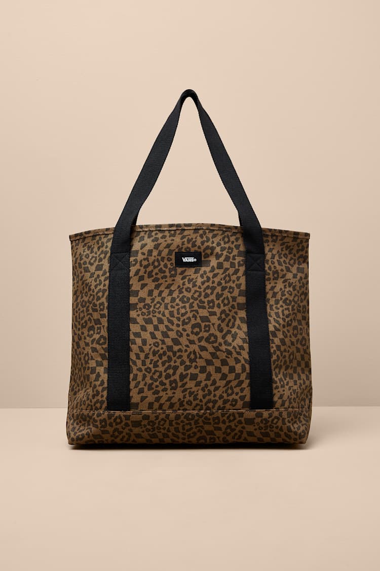 Pergs Brown Leopard Canvas Midi Tote