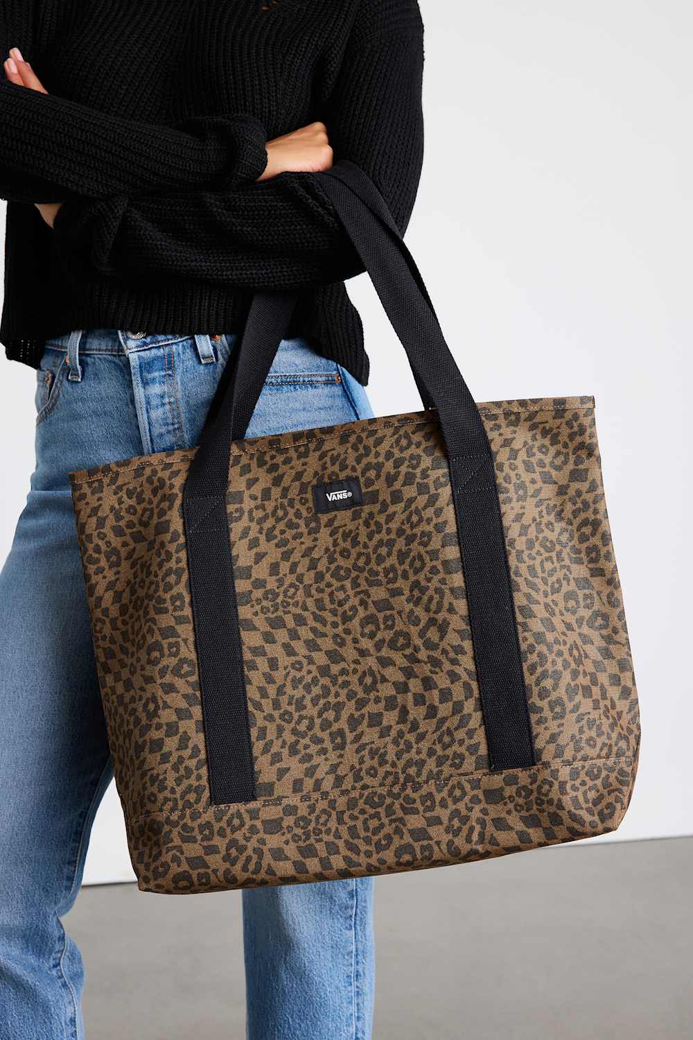 Pergs Brown Leopard Canvas Midi Tote