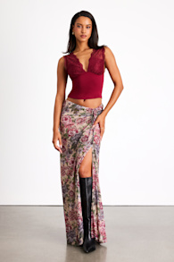 Daria Beige Multi Floral Ruched Maxi Skirt 1