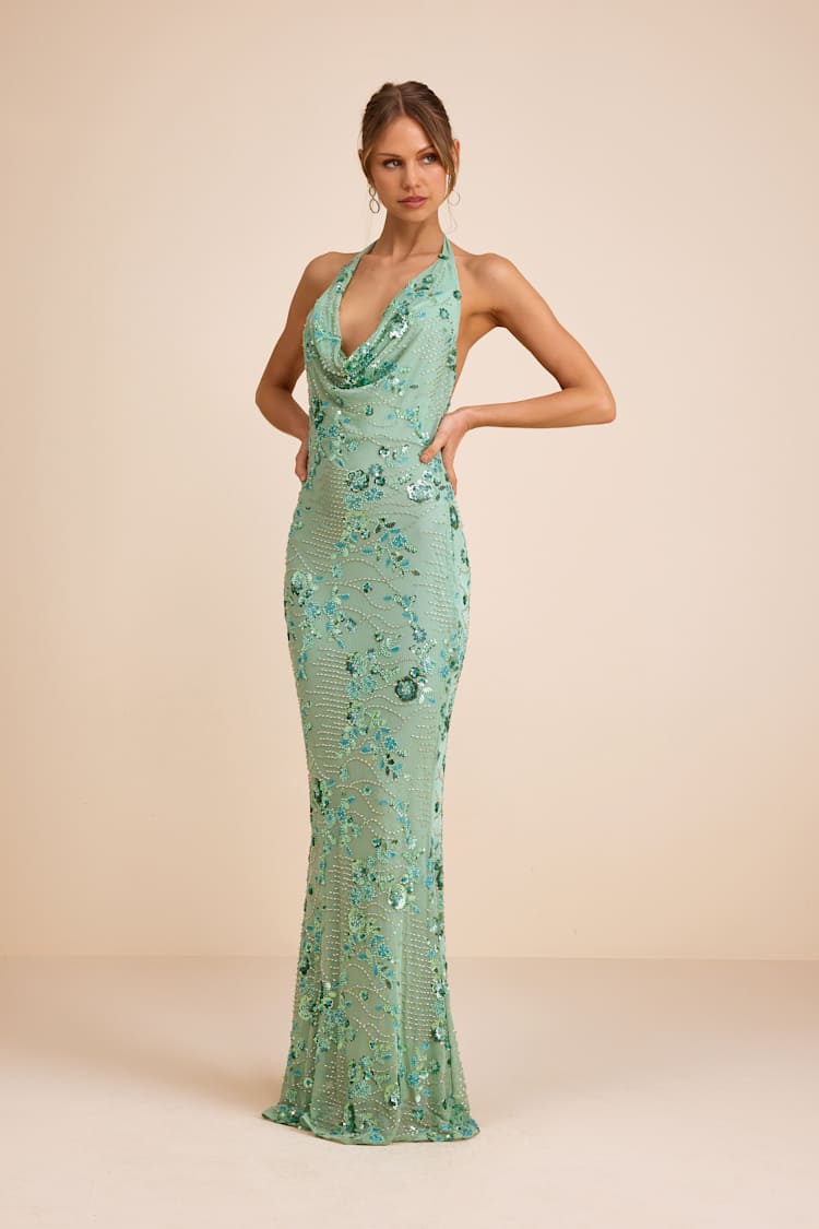 slim fit dress slacks Mermaid Mint Green V Neck Split Dress main image 0