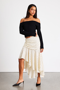 Danita Ivory Polka Dot Asymmetrical Midi Skirt 1