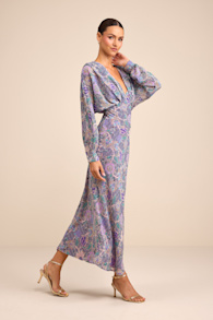 Azalea Purple Multi Floral Long Sleeve Midi Dress 1