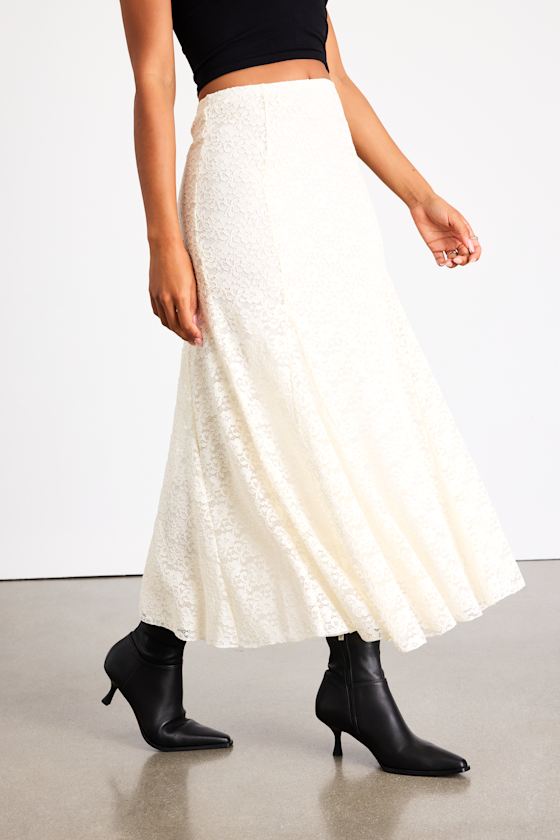 Arleia Ivory Lace Pleated Midi Skirt 2