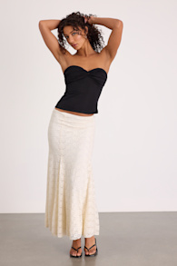 Arleia Ivory Lace Pleated Midi Skirt 2
