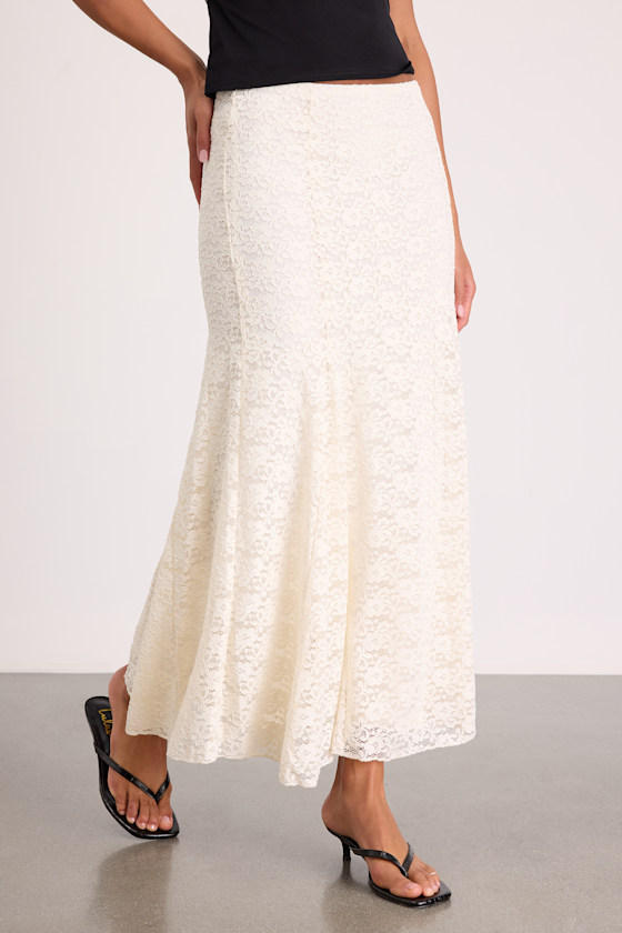 Arleia Ivory Lace Pleated Midi Skirt 3