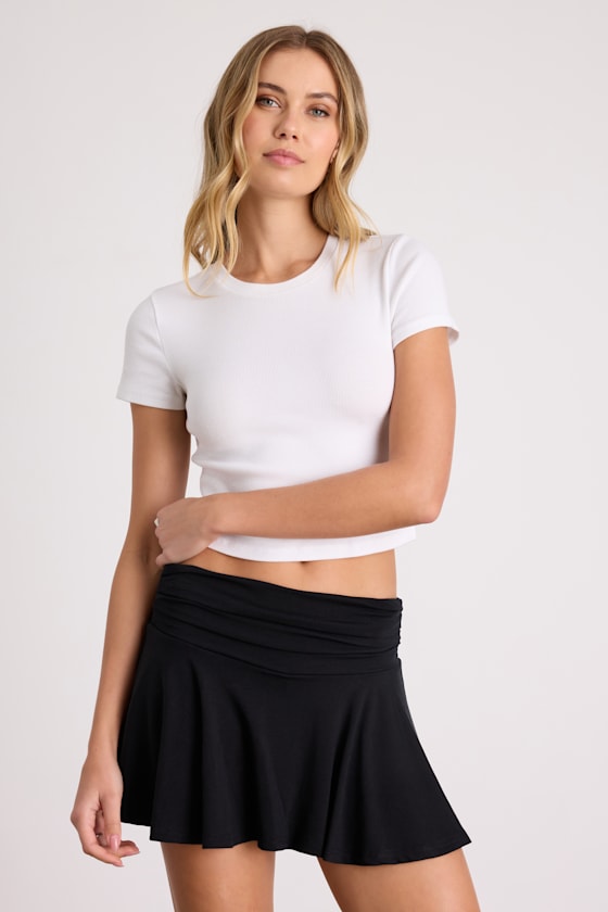 Celida Black Jersey Knit Low-Rise Micro Mini Skort 1