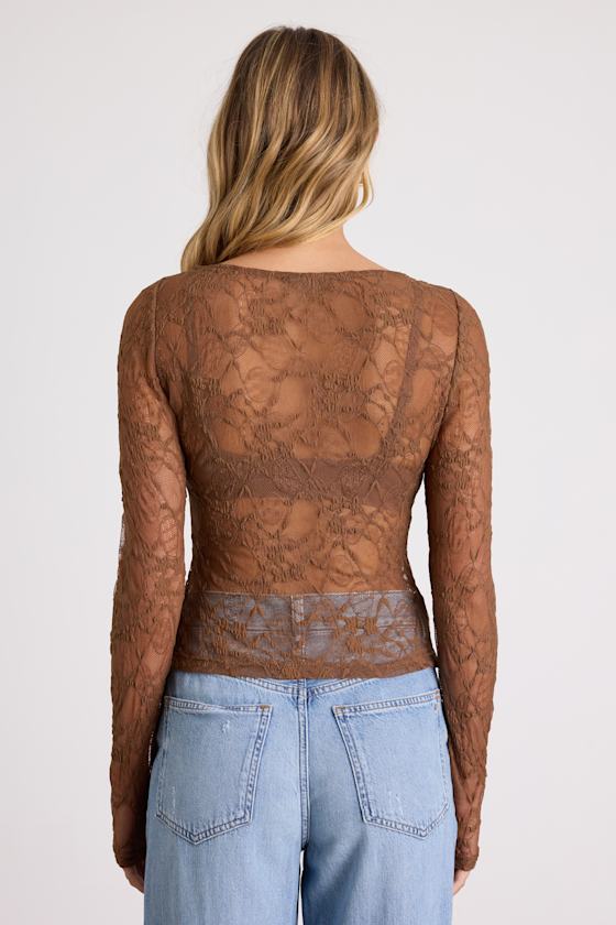 Light Brown Lace Top - Sheer Lace Top - Textured Lace Top - Top