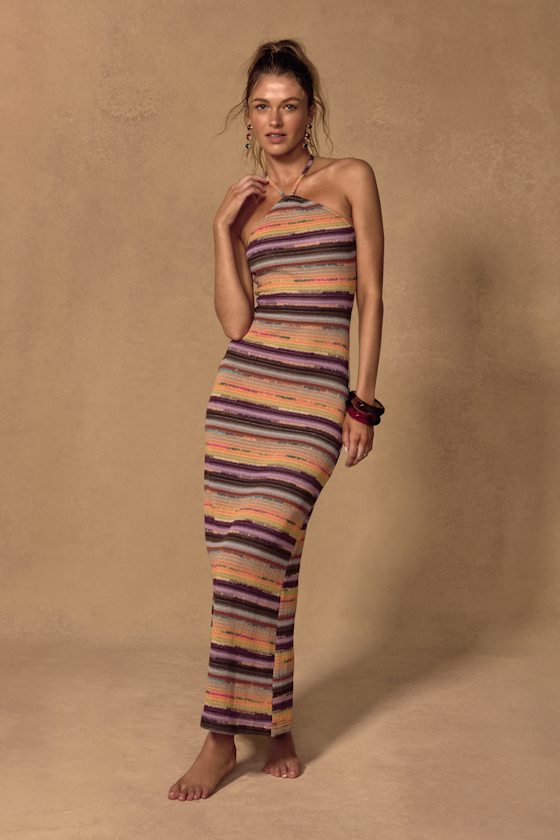 Molly Brown Multi Crochet Halter Maxi Swim Cover-Up 2