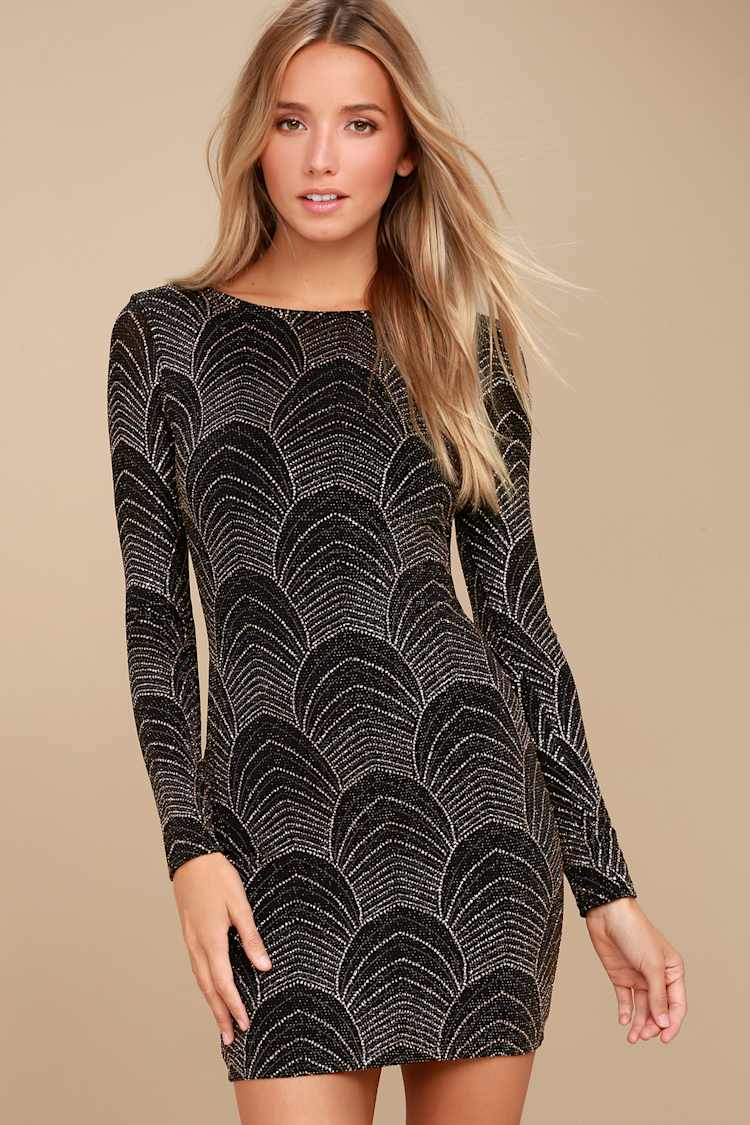 black and gold long sleeve bodycon dress SHEIN Lady Black And Gold,Autumn,Elegant,Dinner Ladies Plus Size Geometric Print Sheath Dress,Long Sleeve Bodycon Luxury Evening Party Dress For