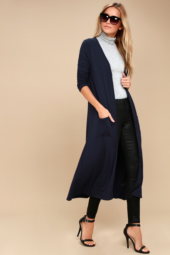 navy blue longline cardigan