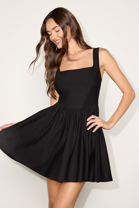 Black Ponte Knit Mini Dress - LBD - Skater Mini Dress - Dress - Lulus