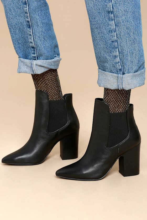 Starlight Black Leather Pointed Toe Ankle Booties 5