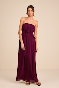 Lauren Plum Pleated Strapless Ruffled Maxi Dress 1