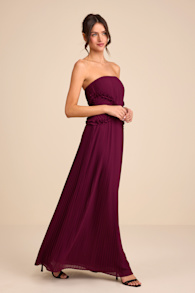 Lauren Plum Pleated Strapless Ruffled Maxi Dress 4