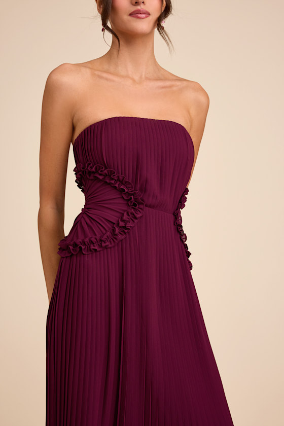 Lauren Plum Pleated Strapless Ruffled Maxi Dress 6