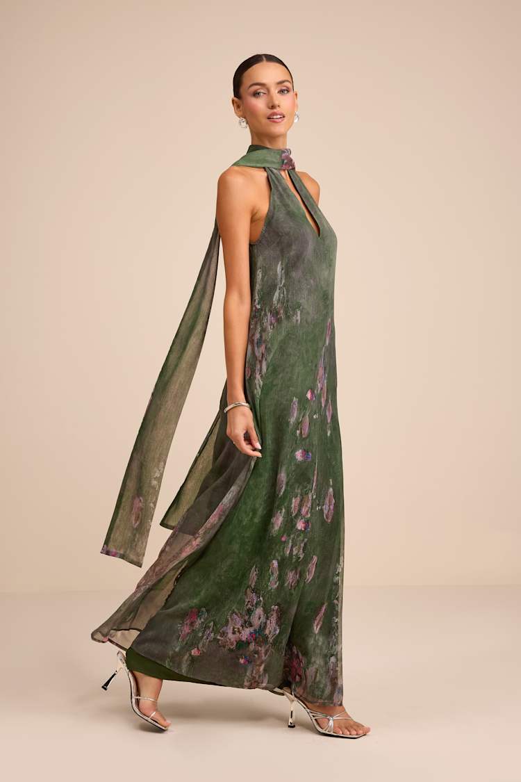 green emerald velvet dress Rosamund Jersey Midi Tea Dress-Paradise Green, Abstract Dot