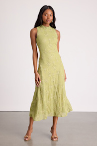 Danalee Lime Green Abstract Floral Embroidered Midi Dress 1