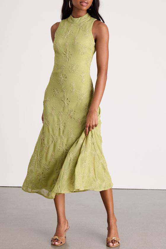 Danalee Lime Green Abstract Floral Embroidered Midi Dress 2
