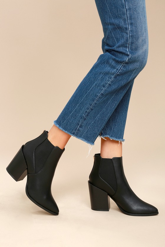 black pointed heeled boots