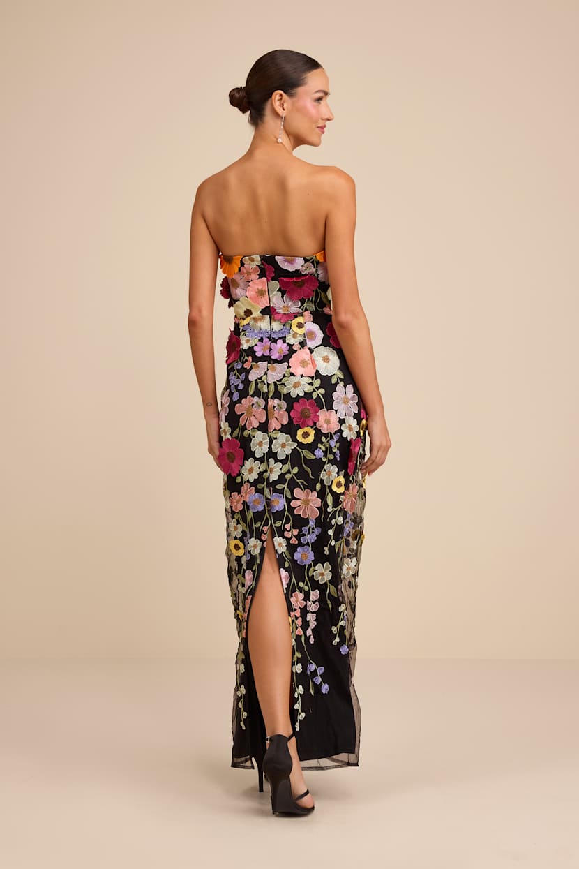 strapless black dress with floral design sfuzi 3D Embroidered - Dress - Column Maxi Blue Swirl Pattern 3/4 CRYSTAL-BEADED The ASOS DESIGN bandeau SIZE:Ted Size 2 (UK 10/US 6)