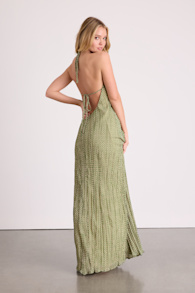 Denetta Green and Cream Stiped Halter Shift Maxi Dress 3