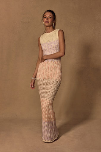 Kirsten Cream Multi Crochet Backless Maxi Dress 3