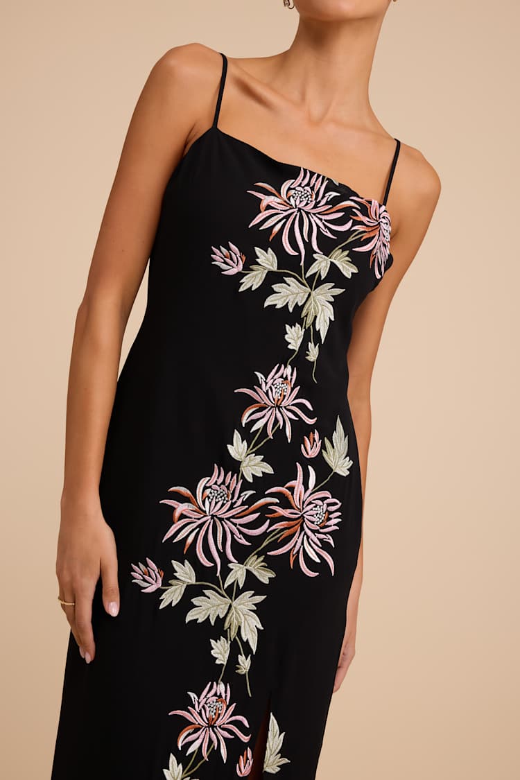 Lulus | Black Floral Embroidered Column Maxi Dress | Womens | Medium (Available in XS, S) | 100% Polyester Lulus | Black Floral Embroidered Column Maxi Dress | Womens | Medium (Available in XS, S) | 100% Polyester