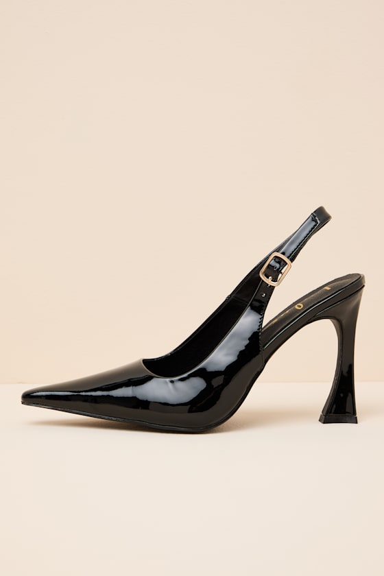 Katrina Black Patent Pointed-Toe Slingback Pumps 1