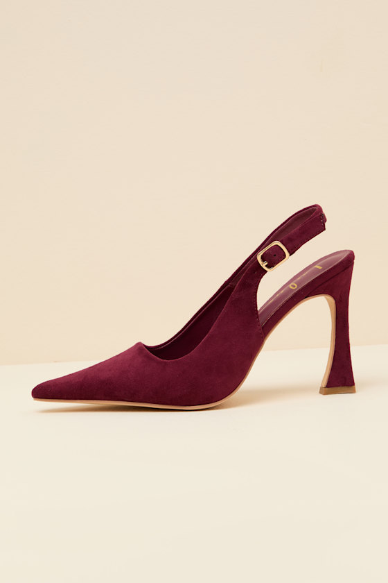 Burgundy Suede Pumps - Pointed-Toe Pumps - Sling back Pumps - Image 3