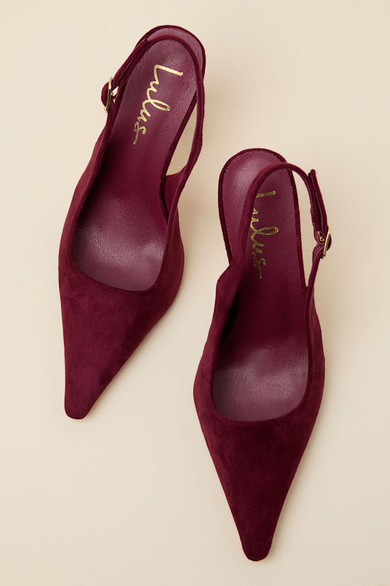 Burgundy Suede Pumps - Pointed-Toe Pumps - Sling back Pumps - Image 4